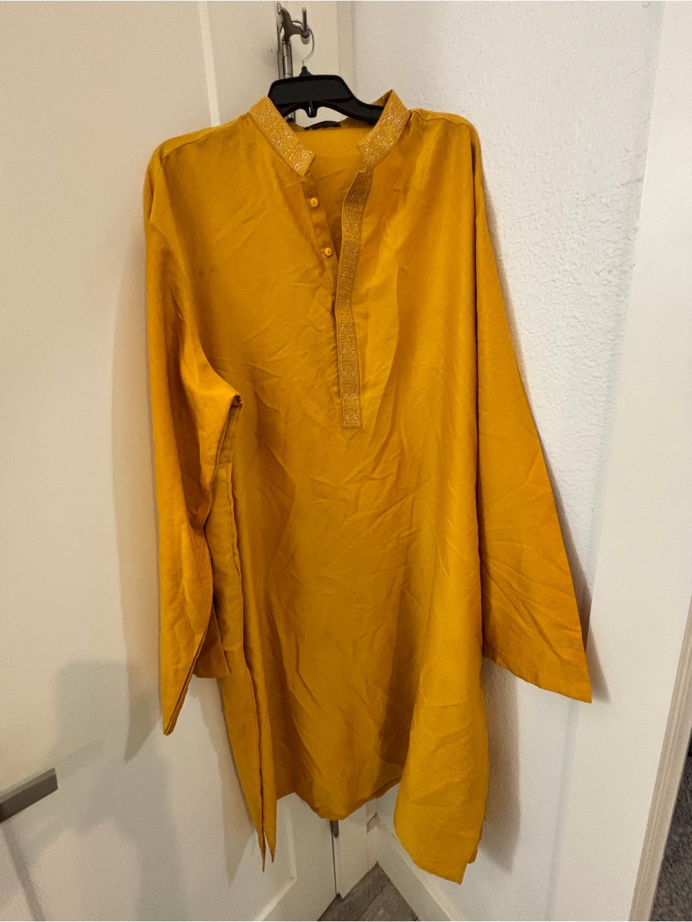 Men's Casual Button-Down Kurta in Mustard Yellow Size 3XL